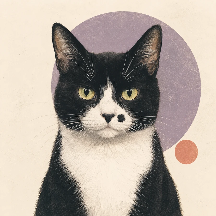 A tabby cat rendered as a calm minimalist pet portrait