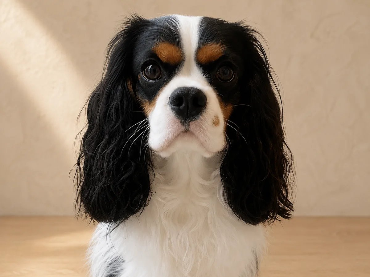 The same Cavalier placed in a warm, softly lit portrait studio.