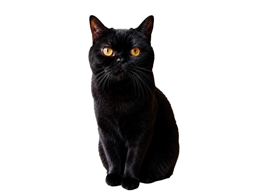 A transparent cutout of the same black cat with ear tips, whiskers, and dark fur edges preserved.